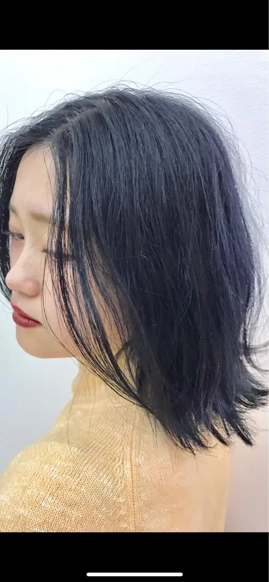 ミディアム カラー アッシュ 透明感カラー ネイビーカラー ヘアカラー トリートメント 難波/心斎橋/ボブ/ 髪質改善/ハイトーンのヘアスタイル