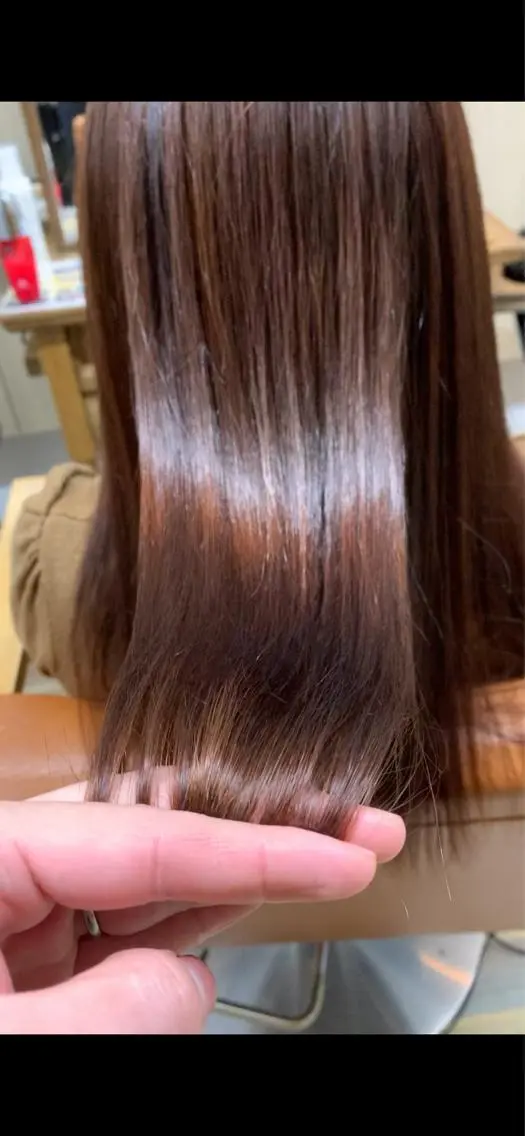 セミロング パーマ レッドブラウン 髪質改善 縮毛矯正 乾かすだけでまとまる 髪質改善✨のヘアスタイル