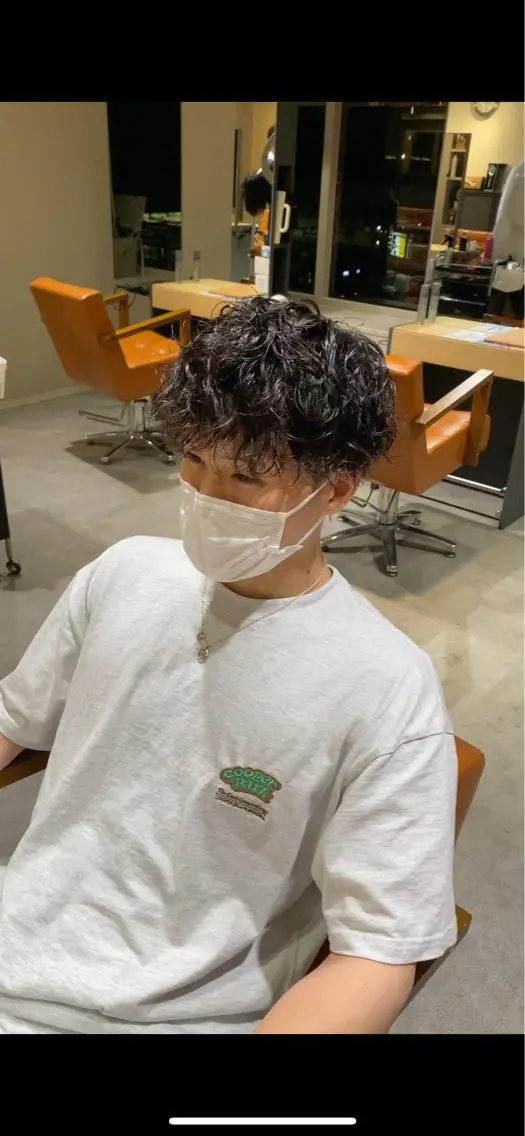 ミディアム パーマ メンズ カット パーマ ALLYS 中島史優のヘアスタイル