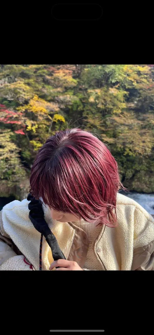ショート カラー パーマ ヘアアレンジ オレンジピンク ピンクカラー パープルカラー ボブ/レイヤー/ニュ アンスパーマ/小夏のヘアスタイル