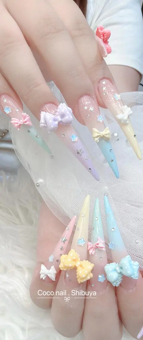 ネイル 成人式 大理石ネイル(マーブル) リボン 夏ネイル ネイルチップ ハンドネイル Min Coco nailのネイルデザイン