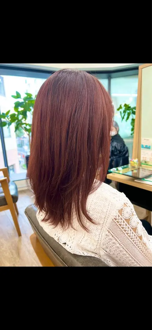 セミロング カラー レッドカラー パーマ/ハイライト 💙鶴岡 愛💙のヘアスタイル