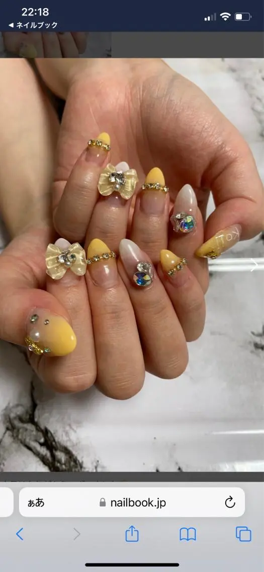 ネイル オレンジ リボン ハンドネイル * haruのネイルデザイン