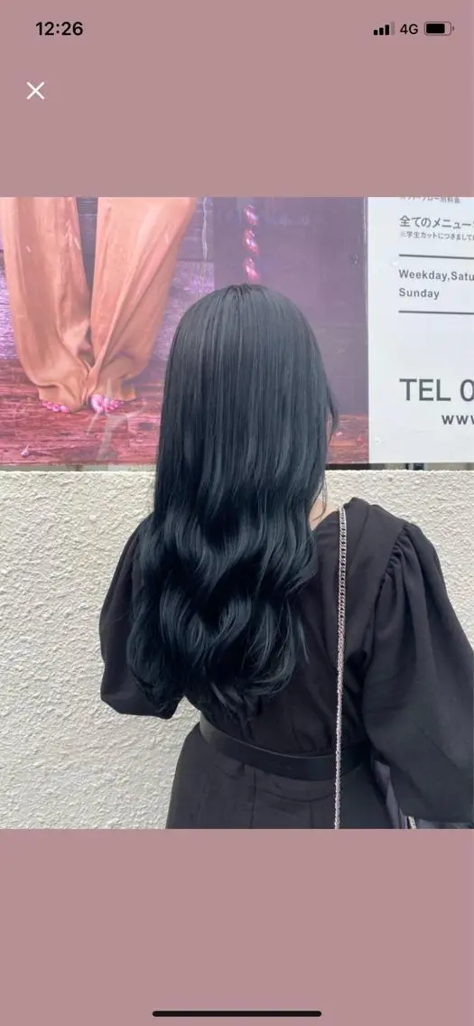 ロング カラー ヘアアレンジ 黒髪 ブリーチ ブルーカラー ブルーブラック niconail 🧣ayu 📍烏山のネイルデザイン