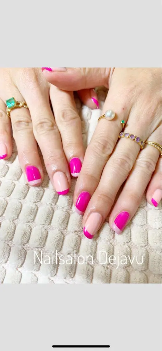 ネイル アートネイル フレンチネイル ワンカラーネイル ピンク Nail salon Dejavu 🌿のネイルデザイン