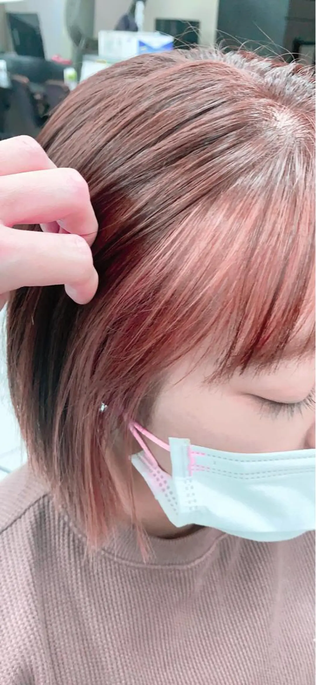 ミディアム カラー ミストバング  フェイスフレーミング ピンクカラー カット ヘアカラー トリートメント 🤍🐰韓国ヘア/ レイヤー🤍菅原麻里のヘアスタイル