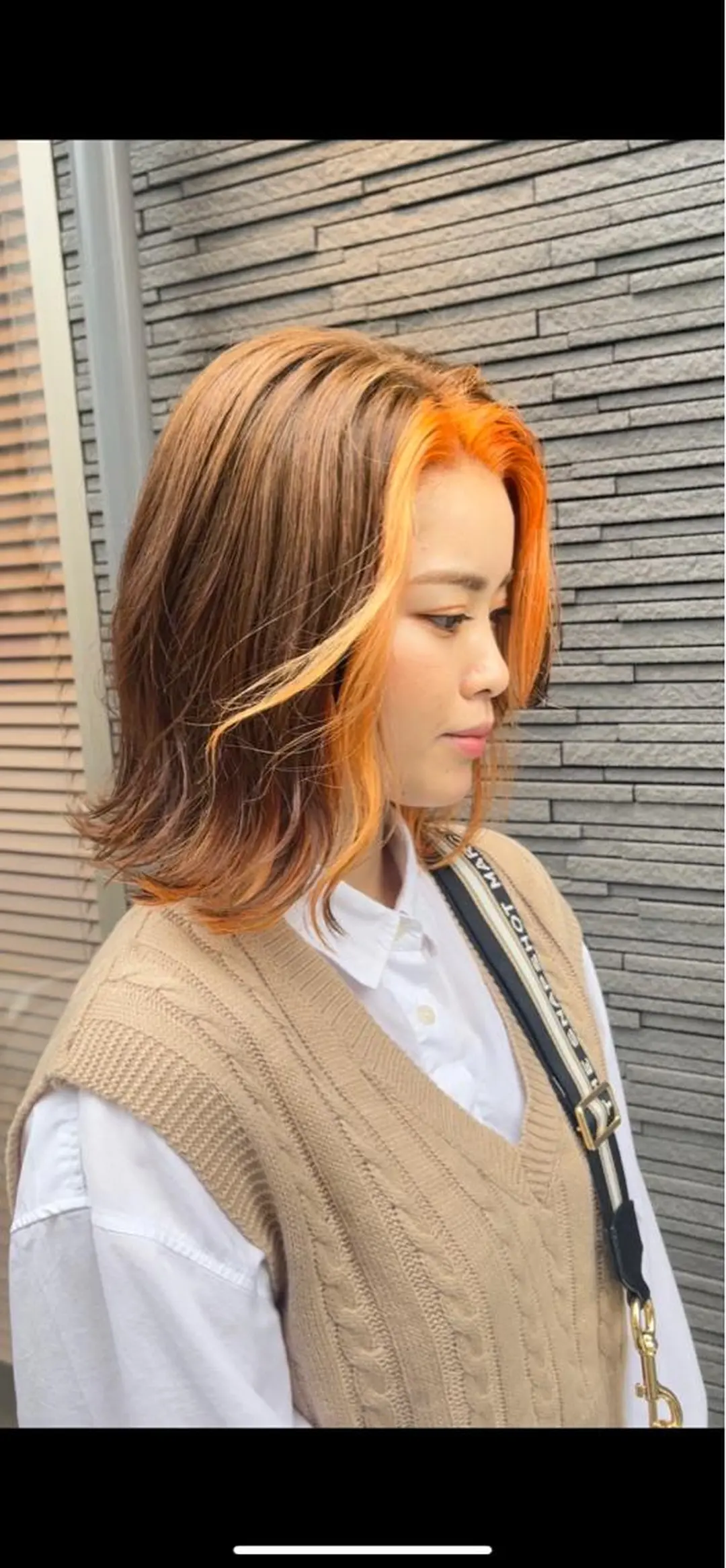 ミディアム カラー ミストバング  フェイスフレーミング オレンジ カット ヘアカラー トリートメント ショートヘア💫 ハイトーン西田拓馬のヘアスタイル