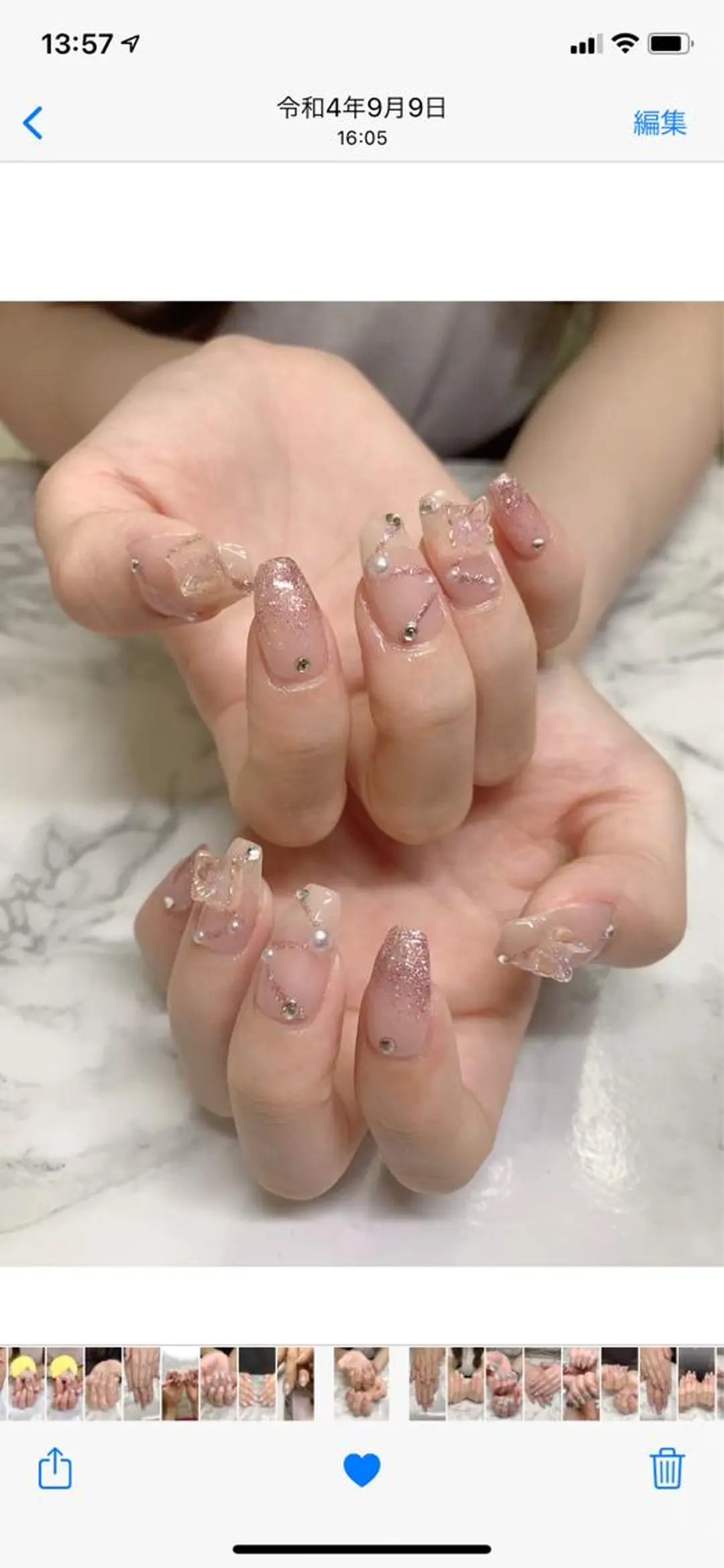 ネイル はな💎ネイル ワンホン、長さ出しのネイルデザイン