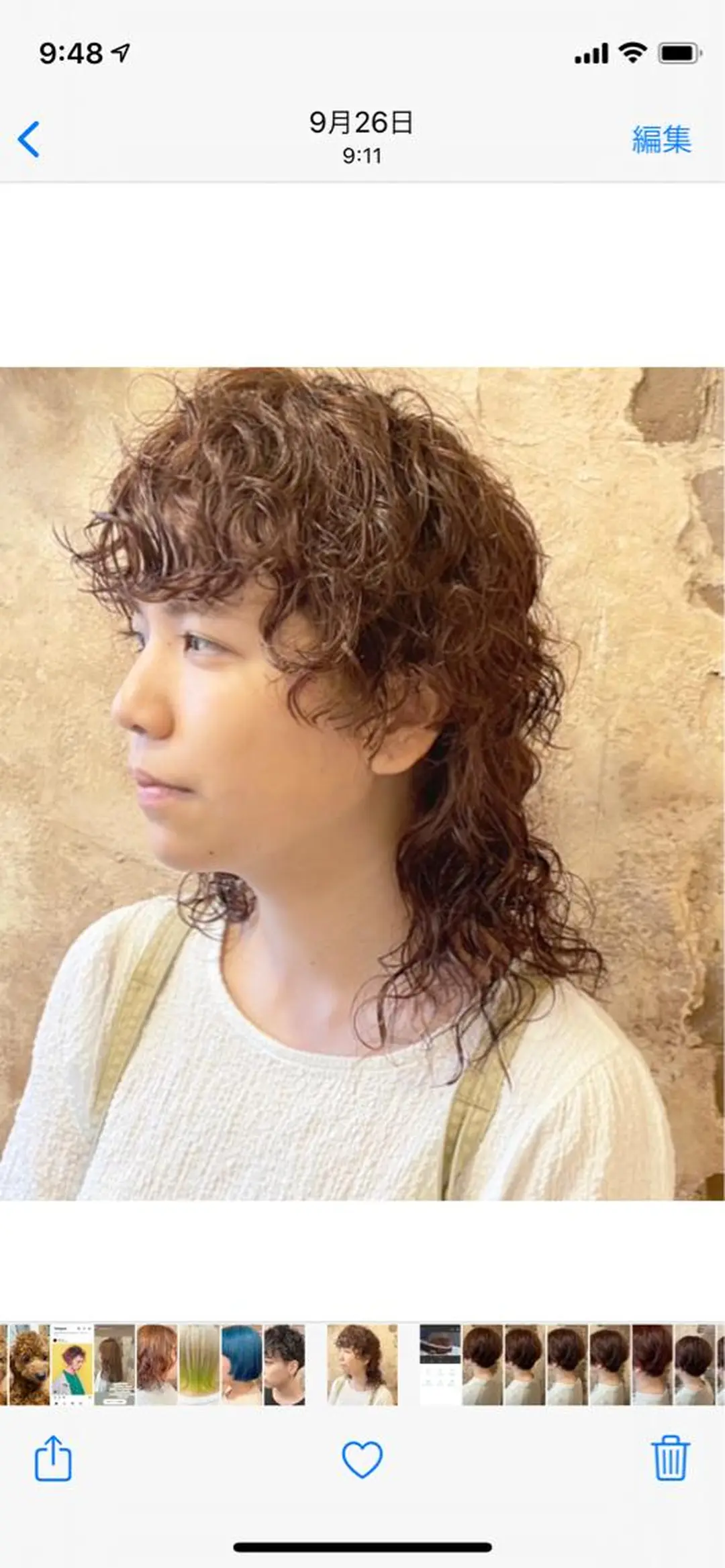 ミディアム カラー カット パーマ ブリーチ、パーマ 西部笑のヘアスタイル