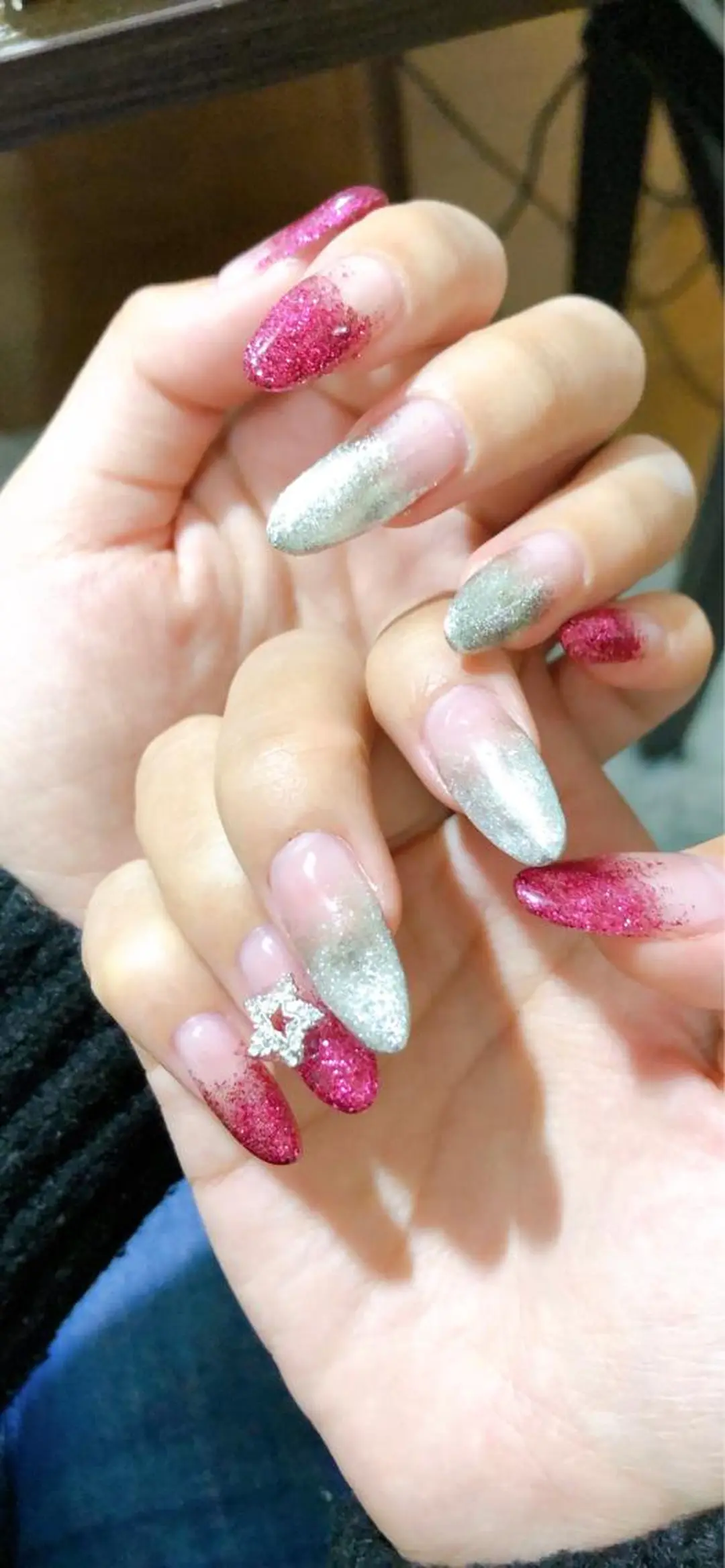 ネイル 長さ出し グラデーション ラメ(グリッター) ラメグラデーション Ｍ☆NAIL asamiのネイルデザイン