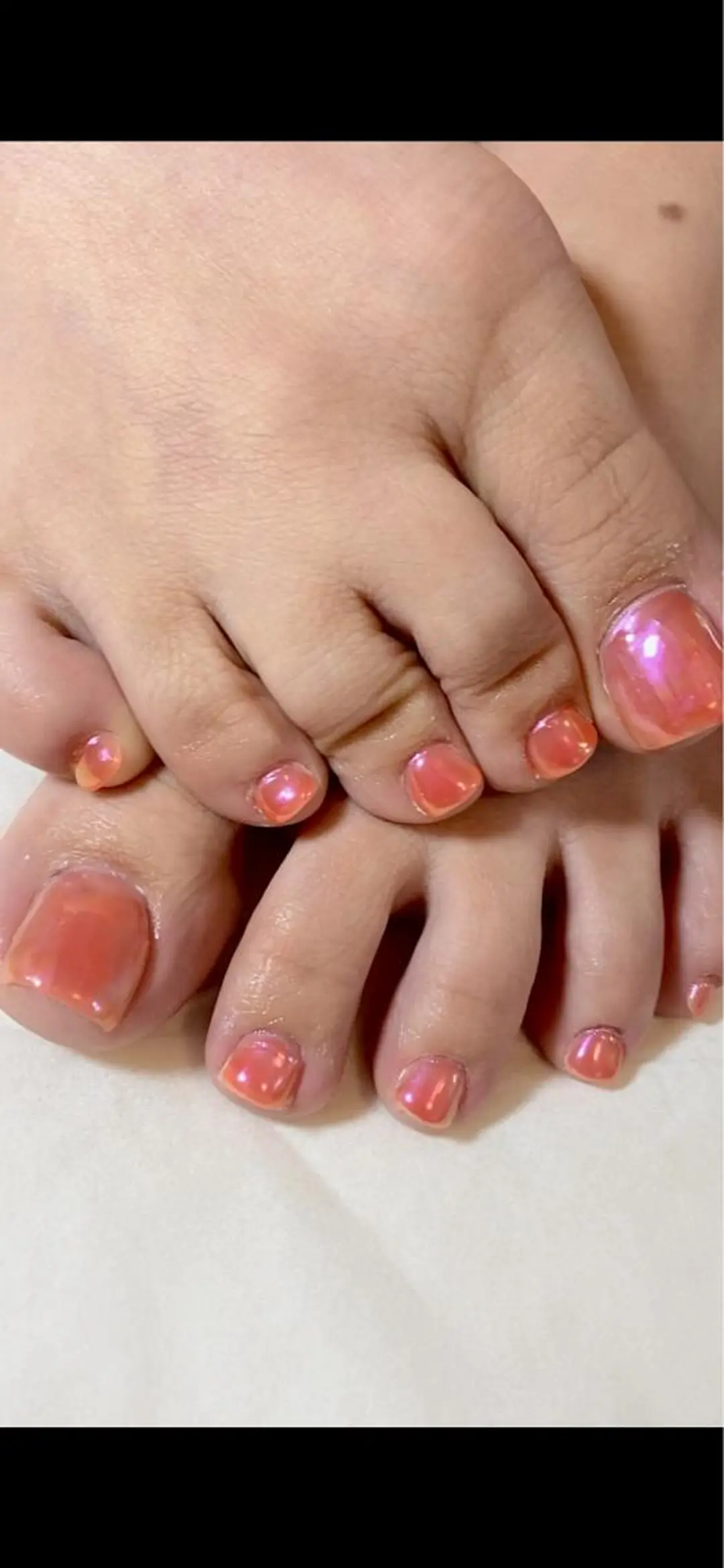 キッズ ネイル オーロラネイル フットネイル 韓国ネイル オレンジ ピンク フットネイル おうちネイルサロン RINAのその他イメージ