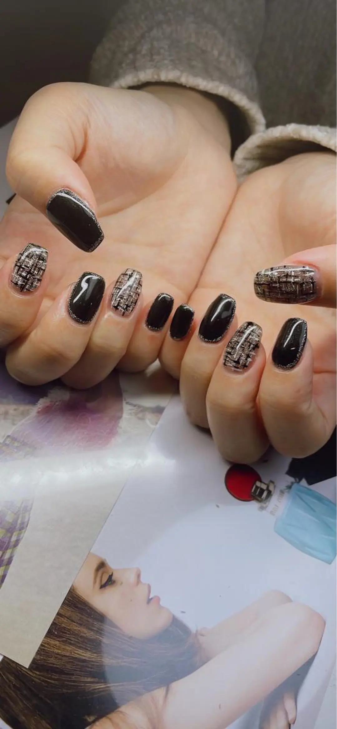 ネイル ツイードネイル 冬ネイル ハンドネイル LaLa Peach 福岡のマツエク・マツパデザイン