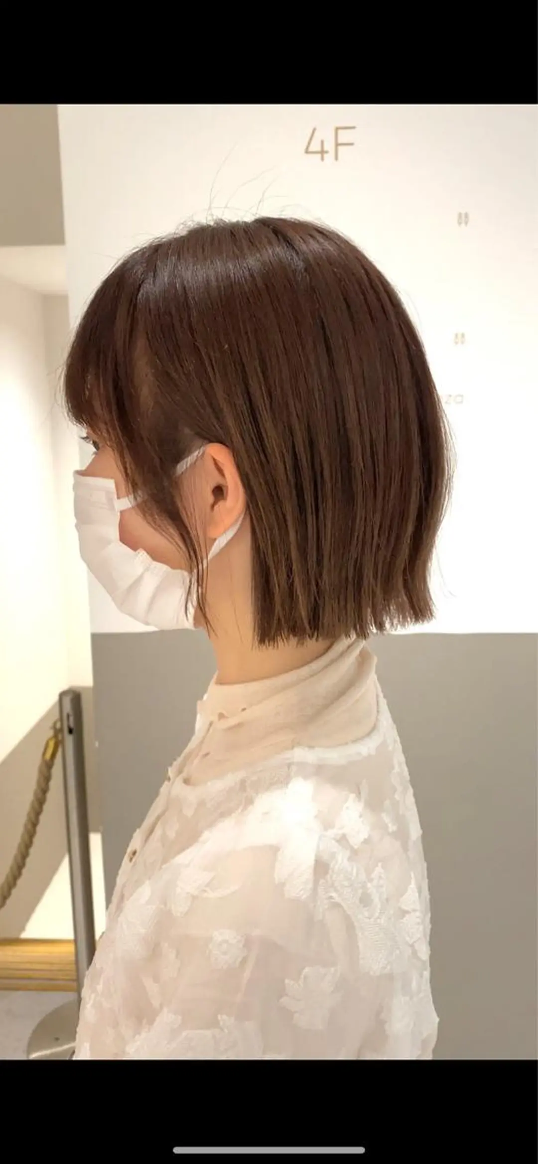 ミディアム カラー パーマ ヘアアレンジ 切りっぱなしボブ ブリーチ 透明感カラー グレージュ ブリーチなしカラー 小野寺瑞希 /最小顔カットのヘアスタイル