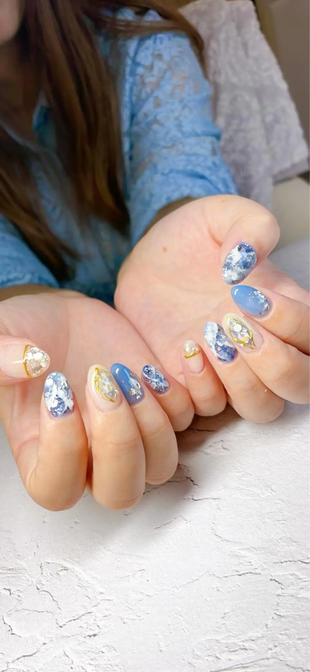 ネイル ブルー ニュアンスネイル ハンドネイル LaLa Peach 福岡のマツエク・マツパデザイン