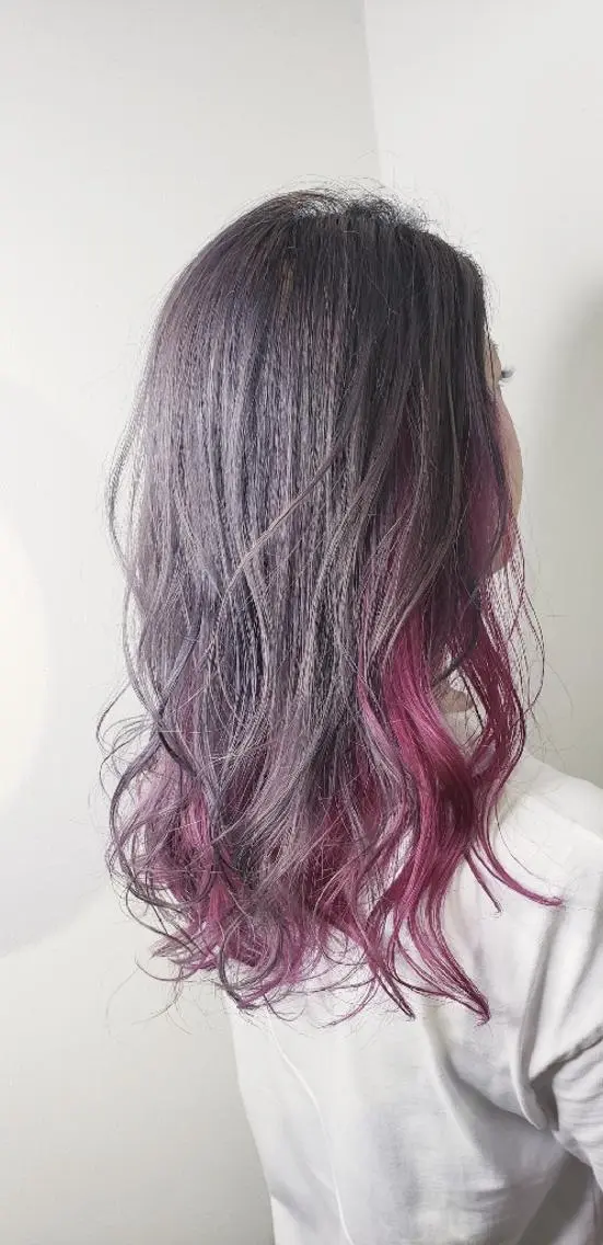 セミロング カラー ヘアアレンジ カシス グレージュ ピンクカラー 【髪質改善美容師】t occa茨木篠原健太のヘアスタイル