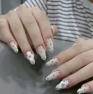 チップ長さ出し♡ドット柄+フラワーネイル🤍