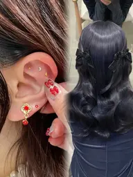⁉️50%オフ！？⁉️平日限定❣️話題の耳ツボジュエリー10パーツ＋Ｗカラー+極艶トリートメント！