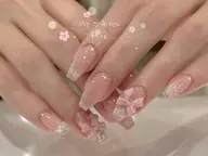 自爪フレンチマグネットネイル🎀リボン2個付き6980