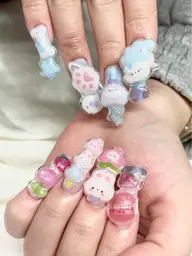 【ジェルオフあり】長さだし10本ワンカラーかラメグラにボンボンドロップ付け放題