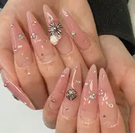 ロングネイル長さ出し10本+ワンホンネイル5本アート