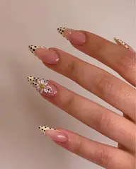 【チープ出し】✨フレンチ+ドット+3Dフラワー2本