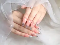 19時​〜​限定価格《10本チップ長さだし・オフあり》ガラスフレンチネイル💖新規ソフトジェルオフ無料〔大きいパーツ１つ無料