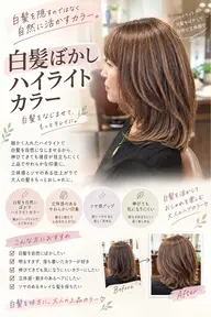 🌿白髪ぼかしハイライトカラー＋トリートメント✨ 大人の艶髪・白髪ぼかしで自然な立体感🌿