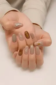 【1ヶ月以内の再来限定♪】シンプル 目安片手2本アート 手書きアート× 小サイズストーン/パール/ホロ(※自店オフ込み)