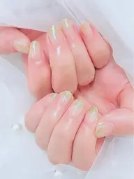 ワンカラー、ラメグラハンドジェルネイル