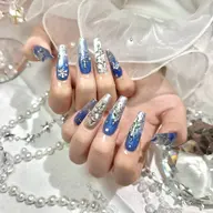 🎉早割10時🎉半額限定【自爪】10本シンプルアート+パーツ付き11000➡️➡️6800