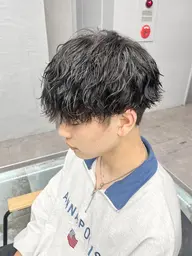 メンズカット+波巻きパーマ