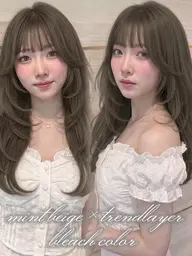 🌱🤍ブリーチなし 透明感カラー+最高級レミーエクステ40枚+1step トリートメント 🌫️❕韓国巻き🌱🤍