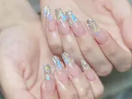 🐬大人気お勧め🐬【チップ長さだし】氷🧊ワンホンネイル✨キラキラ