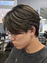 メンズカット+メッシュキャップハイライト+フェザーパーマ!無造作からナチュラルまでかのうです!