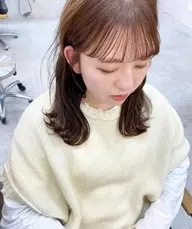 ポイント縮毛(前髪)+前髪カット+カラー