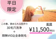【平日限定/女性/この春褒められる肌作り】全顔3D毛穴洗浄+顔無VIO込全身脱毛