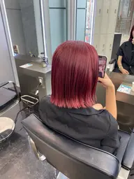 『赤、オレンジ系🍊』暖色系艶カラー➕ダメージケアトリートメント⭐️➕カット✂️コテ巻き仕上げ🌷