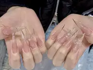 【チップ長さだし】クロム+クリアチークネイル♪透明感UP