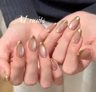 🎀【ハンド】ナチュラル🪞マグネットネイル+ミラーフレンチ|パーツ2個プレゼント付き