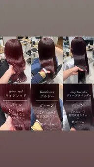 🏴【カット】+【 ブリーチなしダブルカラー 】マイクロバブルシャンプー+トリートメント#暖色#ボルドー#カシスピンク