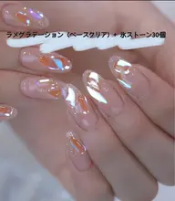 ハンドキラキラネイル💅ラメグラデーション(ベースクリア)+氷ストーン付け放題(氷ストーン30個まで)