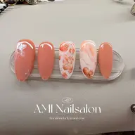 🉐ハンドネイル🌸 コーラルピンク×ホワイトのニュアンスアート🌟お好みのカラー・組み合わせ変更可能✨自爪オフケア込み