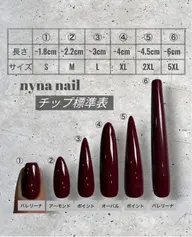 <nyna nail チップ標準表>チップの長さ・形のご紹介★ ※写真参考 ※予約メニューではありません