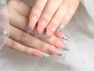 本日限定価格《10本チップ長さだし・オフあり》ガラスフレンチネイル💖新規ソフトジェルオフ無料〔大きいパーツ１つ無料