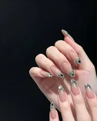 【✨ガラス フレンチ✨】 10本チップ長さ出し トレンド ガラスフレンチ キラキラ