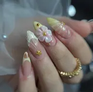 🎀チップ長さ出し10本・ぷっくりジェル・3Dアート🌸やり➕パーツ付け放題