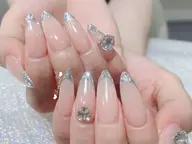 🎀チップ長さ出し★ガラスフレンチ➕10個ストーンor2個パーツ