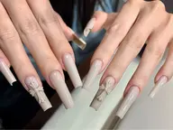 NEW【ハンド】長さだし💚オフあり ワンカラー+クロム立体パーツ2個付き