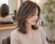 【ツヤと透明感】白髪ぼかしハイライト＋バイカルテトリートメント＋似合わせカット