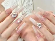 [オフなし]夏限定[チップ長さだし韓国ネイル]パーツ2個＋20粒ストーンワンカラーorラメグラ選択可。